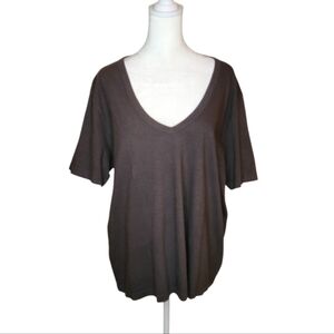 Faherty Women's Short Sleeve V-Neck Tee in Charcoal Brown